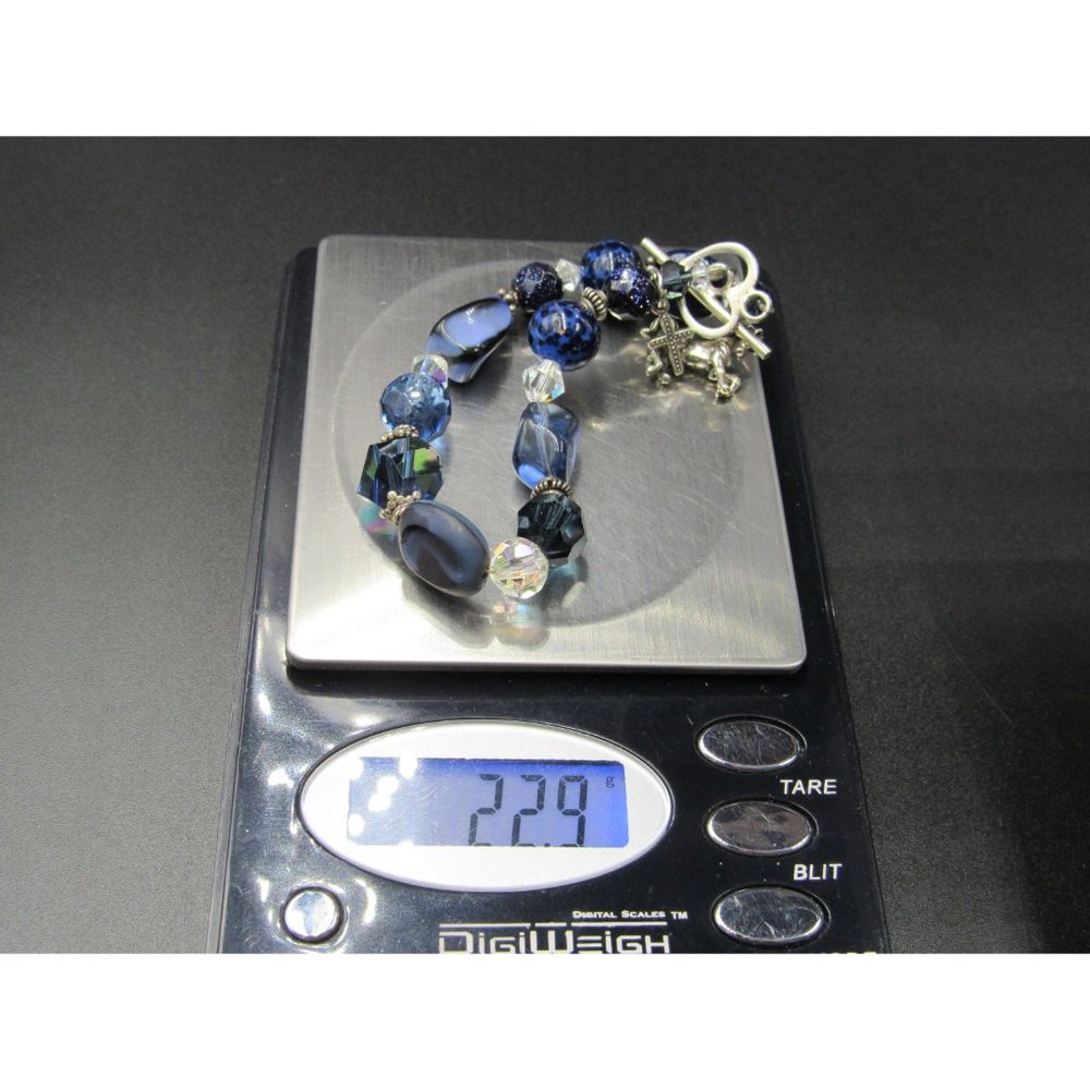 8" Sterling Silver Horse Charm Blue Glass Bracelet Vintage Wedding Engagement - Picture 9 of 9